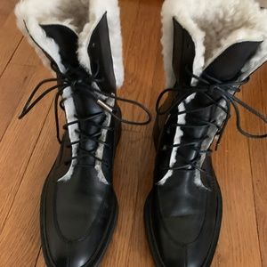 Givenchy  Aviator Leather and Shearling Combat Ankle Bootie Black 38